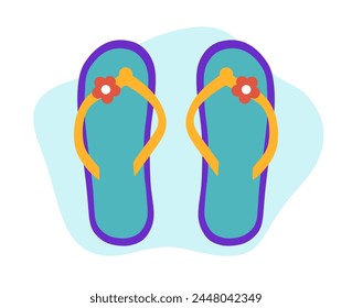 Blue flip flops with flower. Isolated vector design.