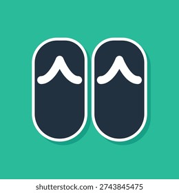 Blue Flip flops icon isolated on green background. Beach slippers sign.  Vector