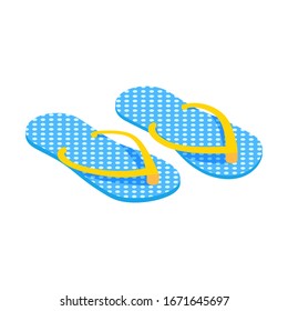 Blue flip flops isometric isolated on white background. Beach slippers icon. Summer footwear. Vector Illustration