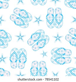 blue flip flops and starfish seamless background