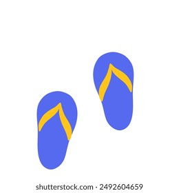 Blue flip flops with yellow straps, perfect for a summer day at the beach.