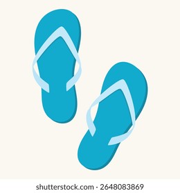 Blue flip flops with y-shaped strap. Slippers icon. Beach accessories. Vector element for design.