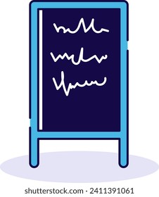 Blue flipchart board with white scribbles resembling graphs or charts. Office presentation and business analysis vector illustration.