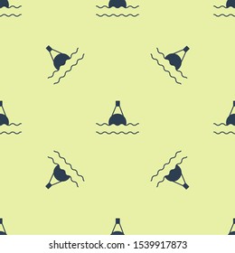 Blue Floating buoy on the sea icon isolated seamless pattern on yellow background.  Vector Illustration