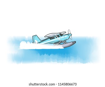 Blue Floatplane On Water