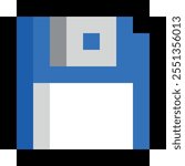 A blue floppy disc with a white border