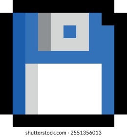 A blue floppy disc with a white border