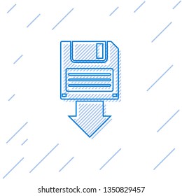 Blue Floppy disk backup line icon isolated on white background. Diskette sign. Vector Illustration