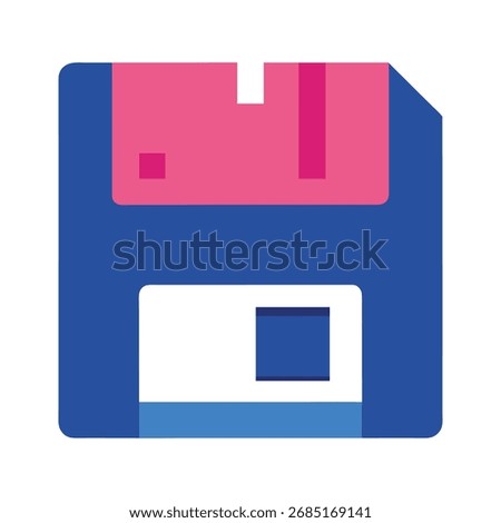 Blue floppy disk icon with pink and white accents diskette