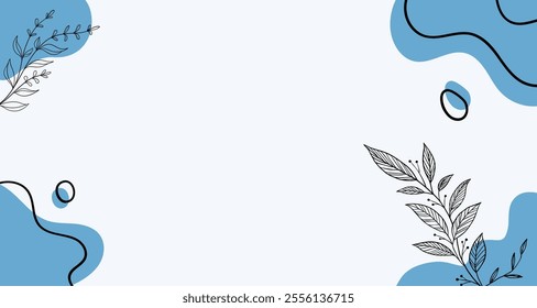 blue floral aesthetic hand drawn background. soft blue pastel aesthetic background.