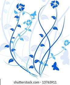 Blue floral backdrop. Vector illustration.
