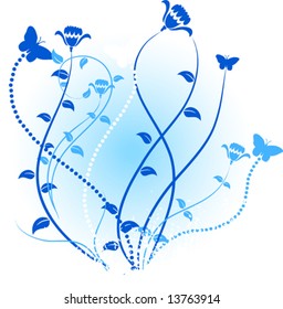 Blue floral backdrop. Vector illustration.