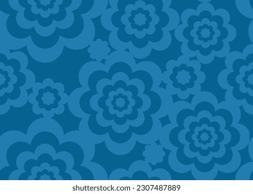 Blue Floral Background, Modern Illustration in Flat Design, Landscape Image. Vivid Ocean Blue Blooming Flowers Print Design. 