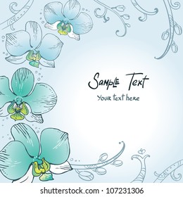 Blue floral background with orchids