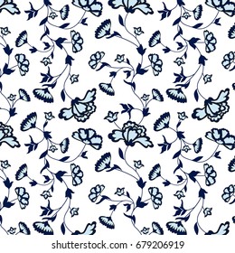 Blue floral background. Pattern of flowers