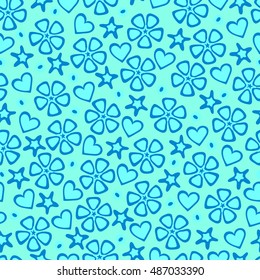 Blue floral background. Seamless pattern. Vector illustration.
