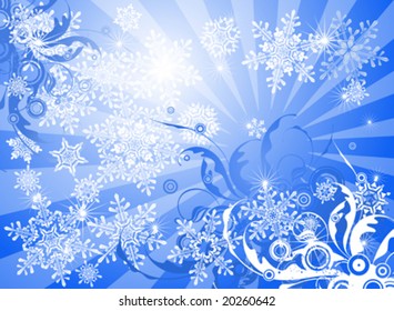 blue floral background & snowflakes