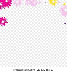 Blue Floral Background Transparent Vector. Daisy Flowering Period Card. Yellow Chamomile Light. Flourishes Banner. Bloom Violet Gerbera.