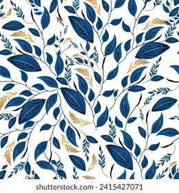 blue floral bail with white background seamless repeating design for textile and fabric