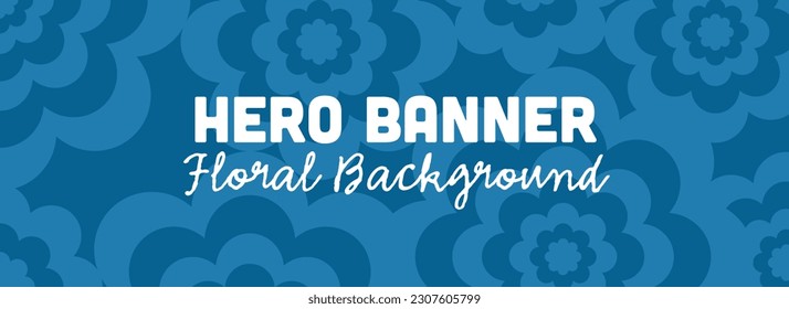 Blue Floral Banner With Copy Space, Hero Image Template. Flowers Pattern Image for Websites And Print Design