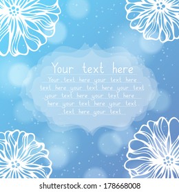 Blue floral bokeh background. Defocused background with place for your text in the center.