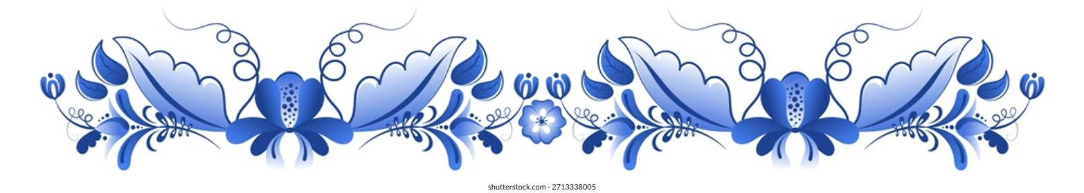 Un borde floral azul con un reloj en el medio