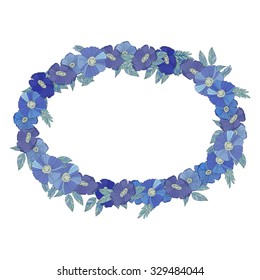 Blue floral border made with wildflowers.