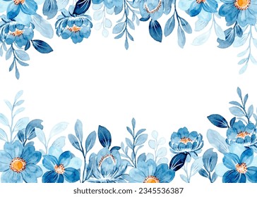 Blue floral border with watercolor for wedding, birthday, card, background, invitation, wallpaper, sticker, decoration etc.