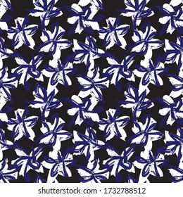 Blue Floral brush strokes seamless pattern background for fashion prints, graphics, backgrounds and crafts