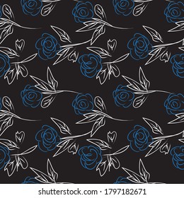 Blue Floral brush strokes seamless pattern background for fashion prints, graphics, backgrounds and crafts