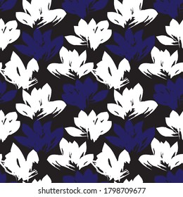 Blue Floral brush strokes seamless pattern background for fashion prints, graphics, backgrounds and crafts