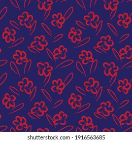 Blue Floral brush strokes seamless pattern background for fashion prints, graphics, backgrounds and crafts