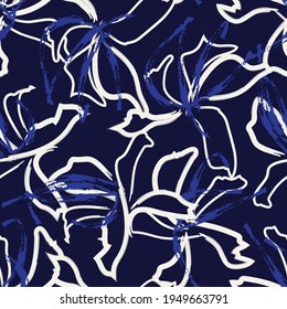 Blue Floral brush strokes seamless pattern background for fashion prints, graphics, backgrounds and crafts