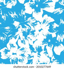 Blue Floral brush strokes seamless pattern background for fashion prints, graphics, backgrounds and crafts