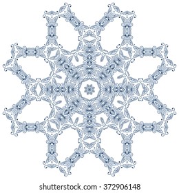 blue floral circle pattern. Background in the style of Chinese painting on porcelain. Ornamental design element. Pattern endless fragments.