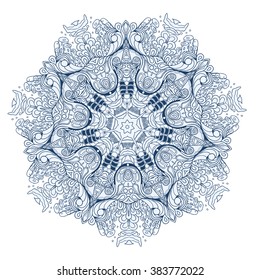 blue floral circle pattern. Background in the style of Chinese painting on porcelain. Ornamental design element. Pattern endless fragments.