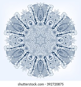 blue floral circle pattern. Background in the style of Chinese painting on porcelain. Ornamental design element. Pattern endless fragments.