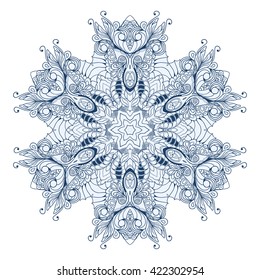 blue floral circle pattern. Background in the style of Chinese painting on porcelain. Ornamental design element. Pattern endless fragments.