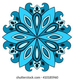 Blue floral circular ornament. Vector mandala.