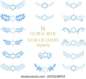 Clipart florales azules con la estrella del símbolo de David