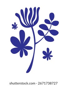 Blue floral composition, modern wall art.