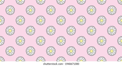 Blue floral daisy repeat pattern, flower vector background, with simple daisy flowers