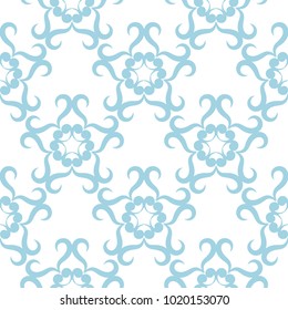 Blue floral design on white background. Seamless pattern for textile and wallpapers
