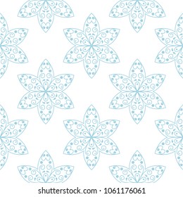 Blue floral design on white background. Seamless pattern for textile and wallpapers