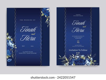 Blue Floral and Elegant Handdrawn Invitation Card. Illustrator and designer. Wedding Invites, save the date, Birthday Invites, Video Invites, E-Cards.