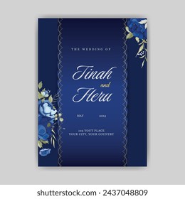 Blue Floral and Elegant Handdrawn Invitation. Illustrator and designer. Wedding Invites, save the date, Birthday Invites, Video Invites, E-Cards.