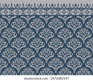 elemento floral azul diseño, textil, patrón sin costuras, tailandés tradicional, nativo, étnico, boho patrón, motivo


