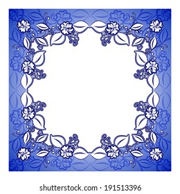 Blue floral frame. For design of greeting cards and wedding invitations. Vector illustration.