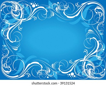 Blue floral frame. Vector illustration.