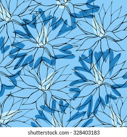 Blue floral hand drown vector pattern.